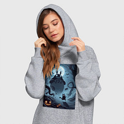 Женское худи-платье Тоторо и бегущий чёрный кот - хэллоуин, цвет: меланж — фото 2