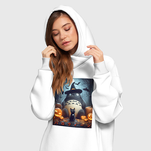 Женская толстовка-платье Totoro and black cat - halloween fantasy / Белый – фото 3