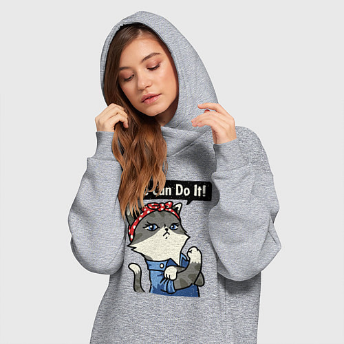 Женская толстовка-платье We can do it - cat / Меланж – фото 3