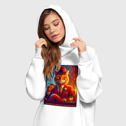 Женское худи-платье Крутой рыжий кот - крёстный отец мяуфии, цвет: белый — фото 2