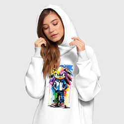 Женское худи-платье Ёжик Соник - граффити, цвет: белый — фото 2