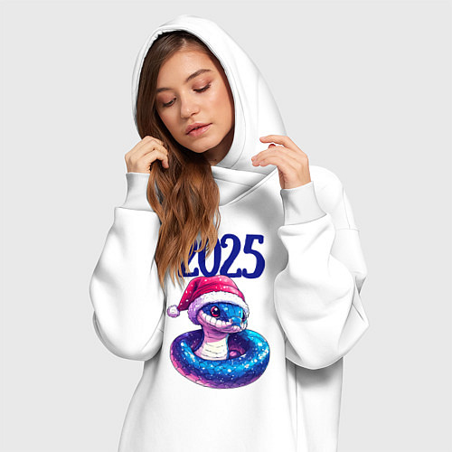 Женская толстовка-платье Новогодняя синяя змея 2025 / Белый – фото 3