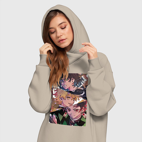 Женская толстовка-платье Клинок рассекающий демонов Тандзиро Камадо / Миндальный – фото 3