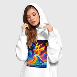 Женское худи-платье Огненный Пикачу на волне - нейроарт фантазия, цвет: белый — фото 2