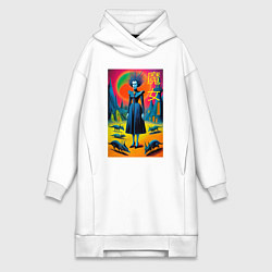 Женская толстовка-платье Портрет ведьмы со зверушками - готика