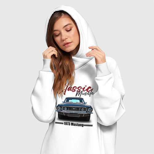 Женская толстовка-платье Американский маслкар Ford Mustang 1973 года / Белый – фото 3