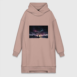 Женская толстовка-платье Дерево под звездами