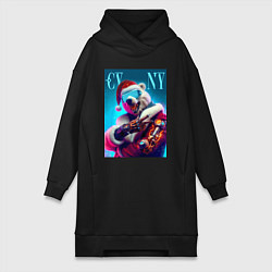 Женское худи-платье Cyber new year - bear ai art, цвет: черный