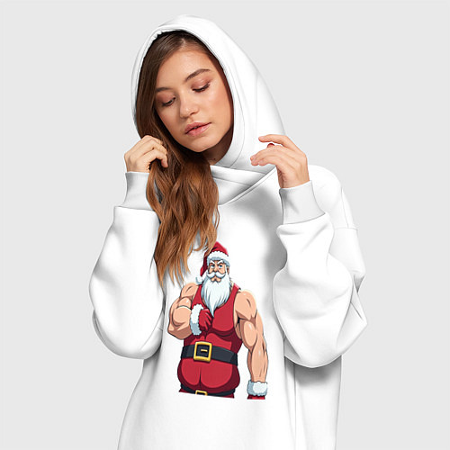 Женская толстовка-платье Качок дед мороз / Белый – фото 3