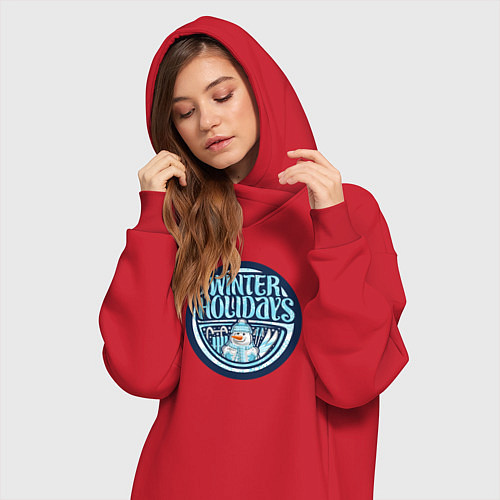 Женская толстовка-платье Снежные зимние каникулы / Красный – фото 3