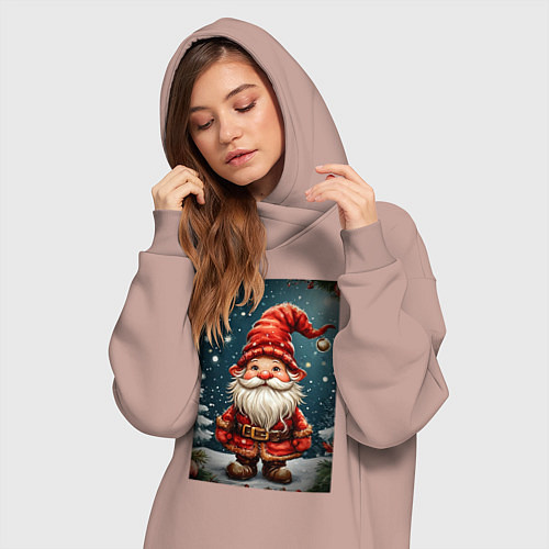 Женская толстовка-платье Новогодний гном / Пыльно-розовый – фото 3