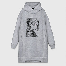 Женская толстовка-платье Девушка с алыми глазами