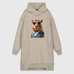 Женское худи-платье Капибара в жилетке, цвет: миндальный