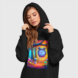 Женское худи-платье Психоделический осенний фрагмент с будильником, цвет: черный — фото 2