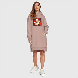 Женское худи-платье Дед Мороз весёло улыбается, цвет: пыльно-розовый — фото 2