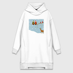 Женская толстовка-платье Новогодние птицы на ветке