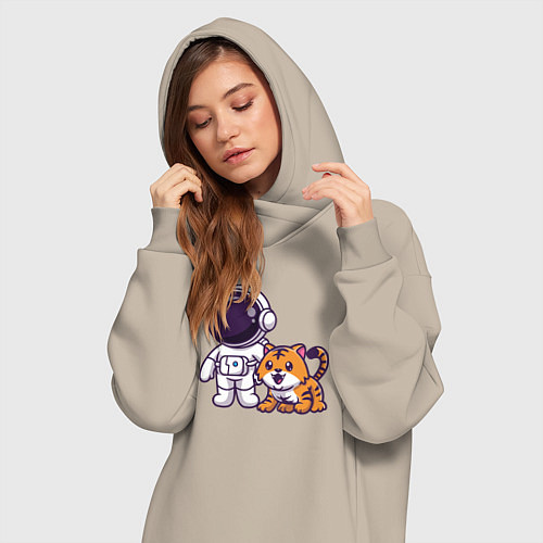 Женская толстовка-платье Космонавт и тигрёнок / Миндальный – фото 3