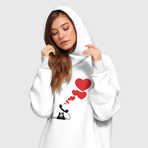 Женская толстовка-платье Телефон с сердечками / Белый – фото 3