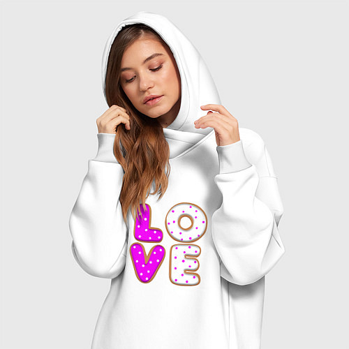 Женская толстовка-платье Love - розовый пряник / Белый – фото 3