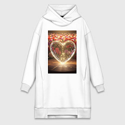 Женская толстовка-платье Кристальное сердце на фоне роз