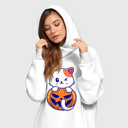 Женское худи-платье Halloween meow, цвет: белый — фото 2