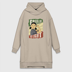 Женское худи-платье Зелёный и красный свет, цвет: миндальный