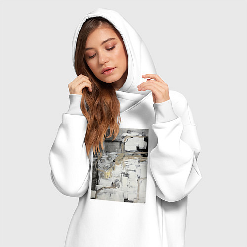 Женская толстовка-платье Черно-бежевая абстракция / Белый – фото 3