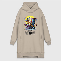 Женское худи-платье Два Дональда на Веноме - мем, цвет: миндальный