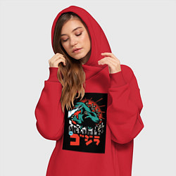 Женское худи-платье Годзилла поп-арт, цвет: красный — фото 2