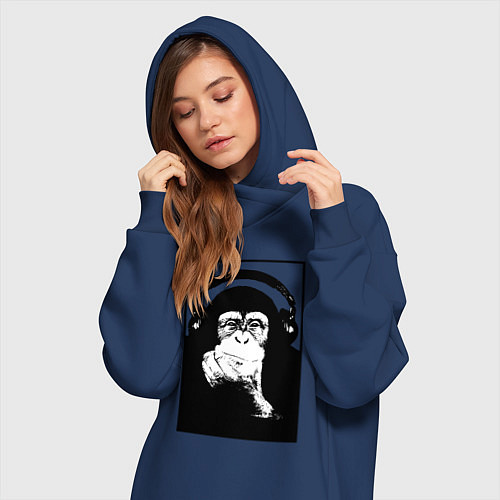 Женская толстовка-платье Monkey in the headphones / Тёмно-синий – фото 3