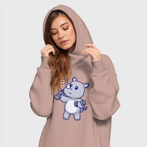 Женская толстовка-платье Фитнес носорог / Пыльно-розовый – фото 3