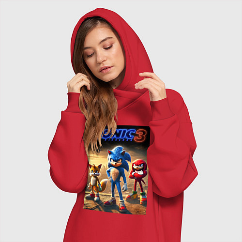 Женская толстовка-платье Sonic and his team - movie / Красный – фото 3