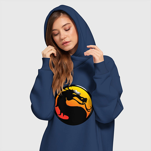 Женская толстовка-платье Mortal kombat logo / Тёмно-синий – фото 3