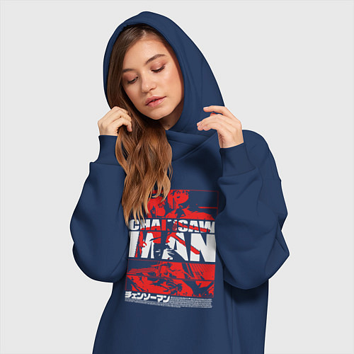 Женская толстовка-платье Человек-бензопила Денджи и Пауэр кино / Тёмно-синий – фото 3