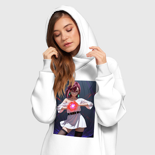 Женская толстовка-платье Дандадан: Момо фаербол / Белый – фото 3