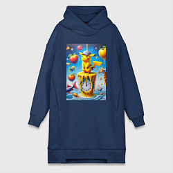 Женская толстовка-платье Funny Pikachu and fishes - surrealism