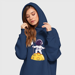 Женское худи-платье Астронавт прибыл на луну, цвет: тёмно-синий — фото 2
