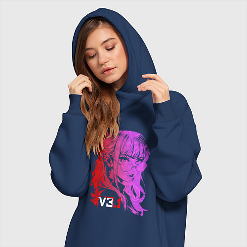 Женская толстовка-платье Девушка в градиенте / Тёмно-синий – фото 3