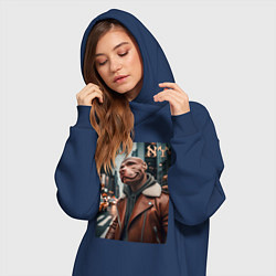 Женское худи-платье Чувак питбуль смотрящий Нью-Йорка - нейроарт, цвет: тёмно-синий — фото 2