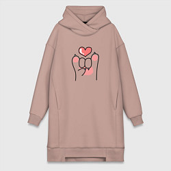 Женская толстовка-платье Лапка котика и сердечко