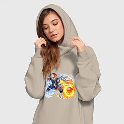 Женское худи-платье Моя геройская академия Шото Тодороки лед и пламя, цвет: миндальный — фото 2