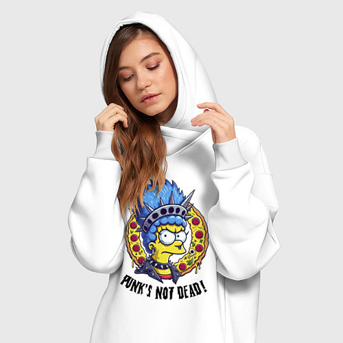 Женская толстовка-платье Мардж Симпсон на фоне пиццы - панк жив / Белый – фото 3
