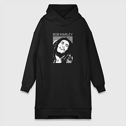 Женское худи-платье Bob Marley abstract portrait, цвет: черный