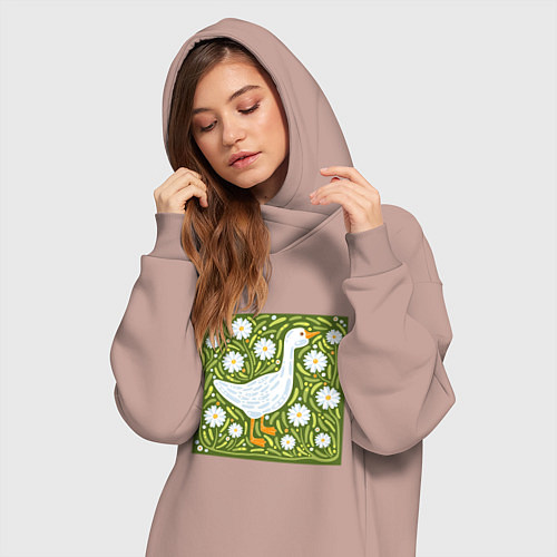 Женская толстовка-платье Гусь в ромашках / Пыльно-розовый – фото 3