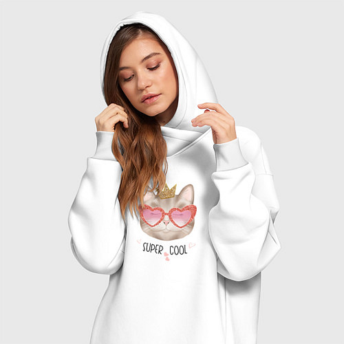 Женская толстовка-платье Кошка принцесса в розовых очках super cool / Белый – фото 3