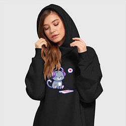 Женское худи-платье Котёнок меломан, цвет: черный — фото 2