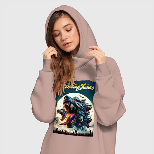 Женская толстовка-платье Волки Роллинг Стоунз - фантазия / Пыльно-розовый – фото 3