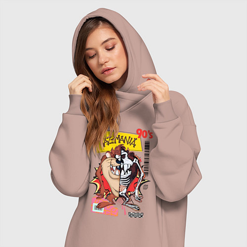 Женская толстовка-платье Taz mania - тасманский дьявол / Пыльно-розовый – фото 3