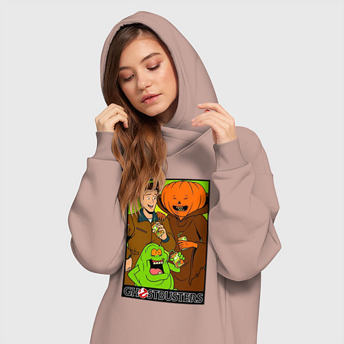 Женская толстовка-платье Ghostbuster - Peter Slimer Pumpkinhead / Пыльно-розовый – фото 3