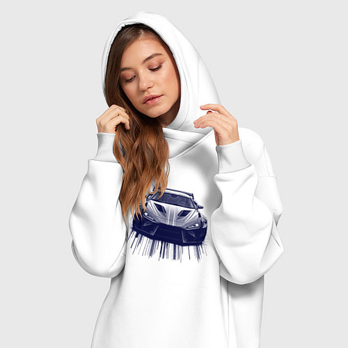 Женская толстовка-платье Спорткар в синих тонах / Белый – фото 3